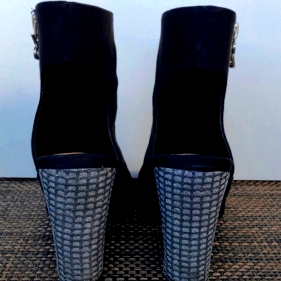 Parker & Sky black Peep Toe Sparkly Silver Heeled ankle Boots booties Size 7.5 - Picture 4 of 10
